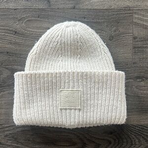 Acne Cream Knit Beanie with Logo Patch